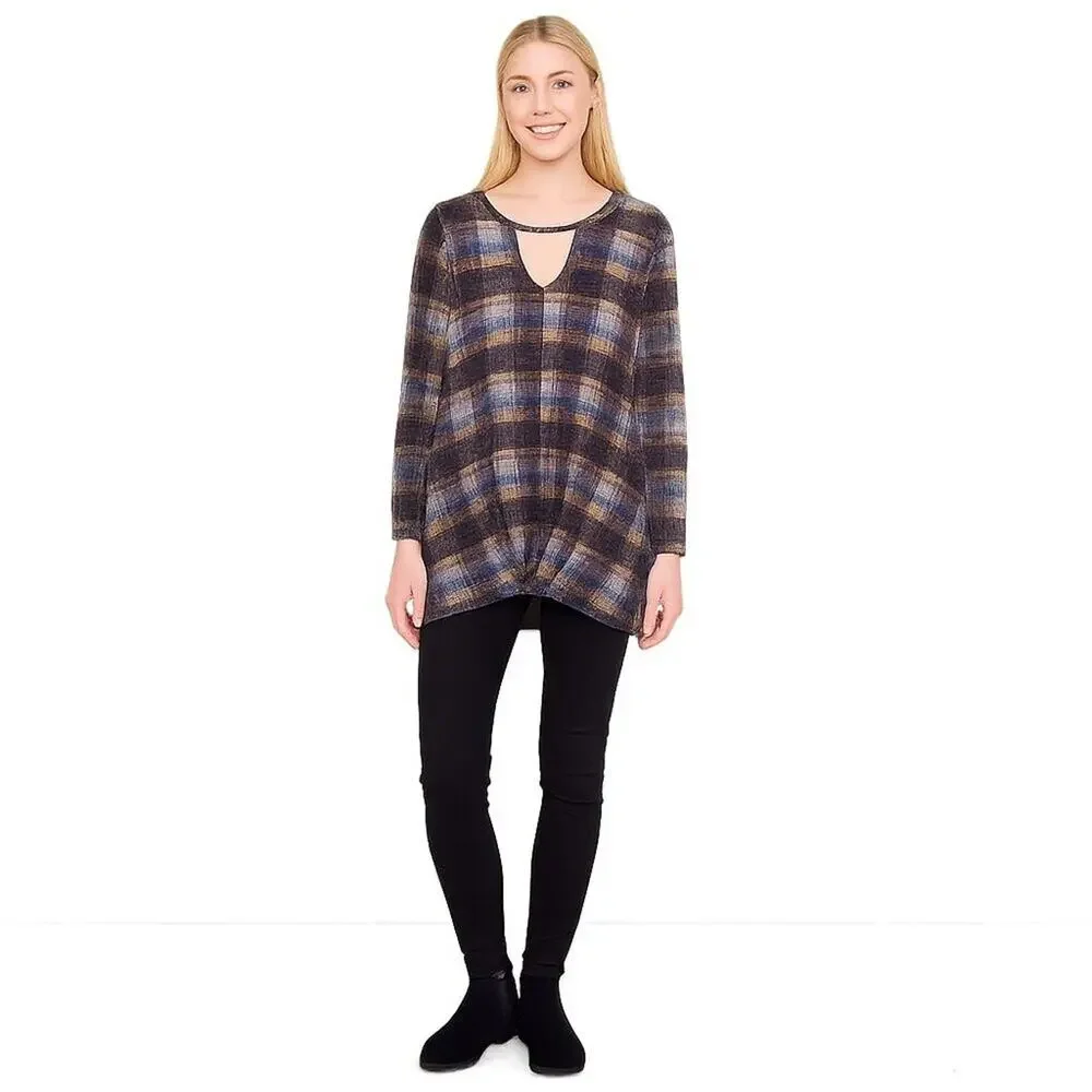 2/$30 First Love Plaid Pleated Cut-out Oversized Sweater M #A0241 TRB2